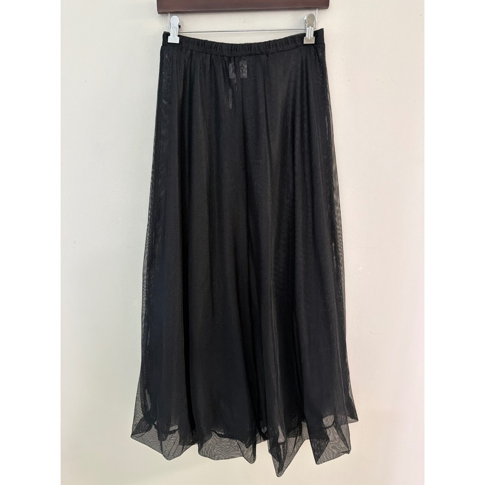 Planet by Lauren G Black Mesh Maxi Skirt Lined Elastic Waist Size 2 Made in USA